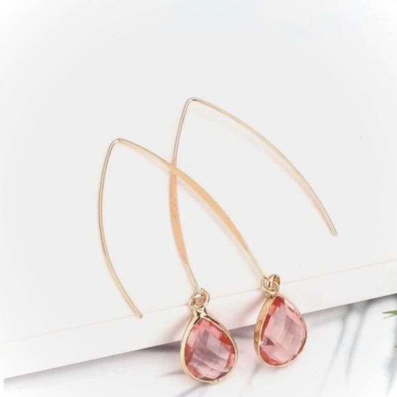 "Dollhouse Teardrops" Crystal Drop Pink Earrings - Picture 1 of 8